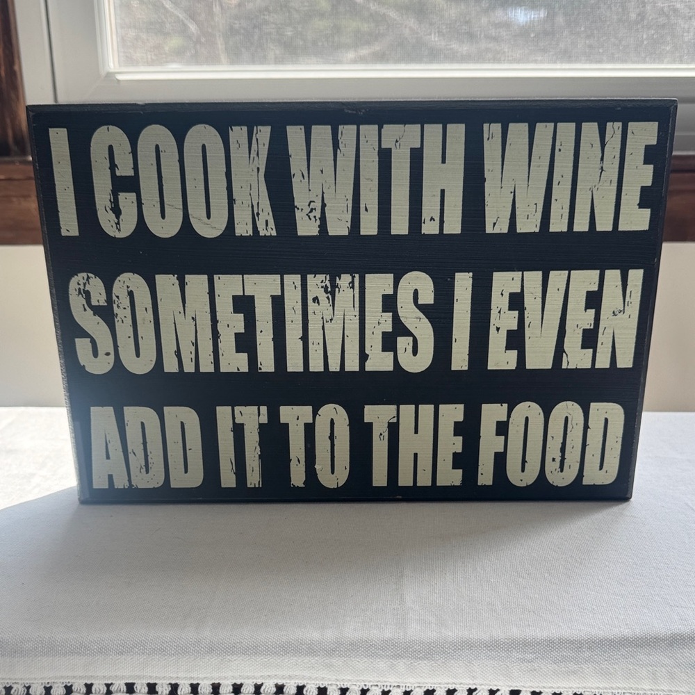 Black and White 'I Cook With Wine' Kitchen Sign